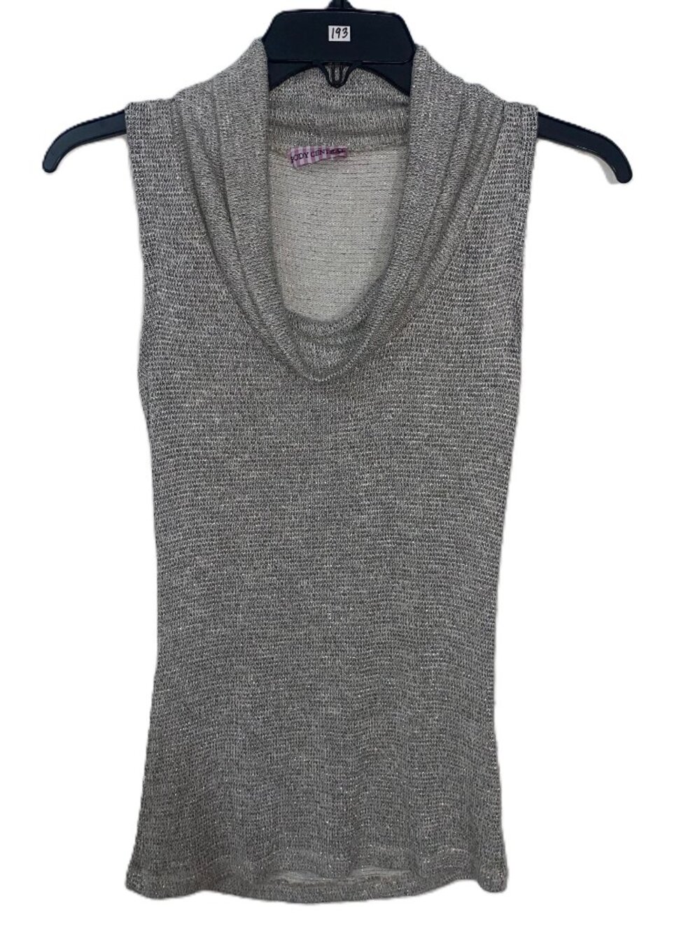 Y2K Party Shimmer Gray Knit Tank Top Cowl Neck Chic Spring Summer Night Out S